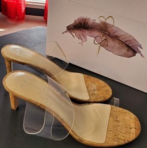 Jessica Simpson clear and cork sandals